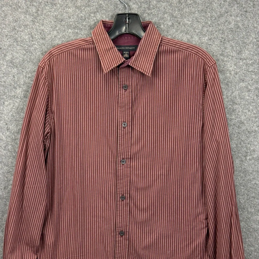 Banana Republic Mens S Burgundy Striped Long Sleeve Button Down Shirt Stretch
